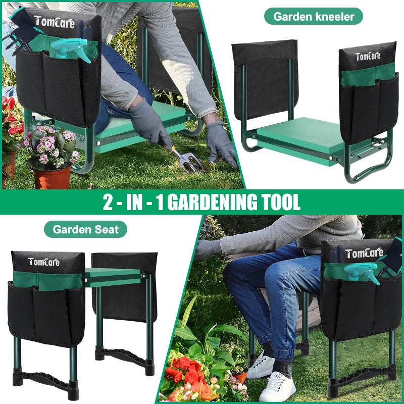 TomCare Garden Kneeler and Seat 10.64â€ Wider Larger Soft Kneeling Pad Garden Bench with 2 Large Tool Pouches Heavy Duty Garden Stool Foldable Tools Gardening Gifts for Women Men Gardeners - Image 5